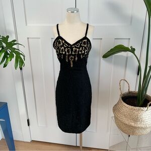 Elegant Vintage Black and Gold Sequin Dress